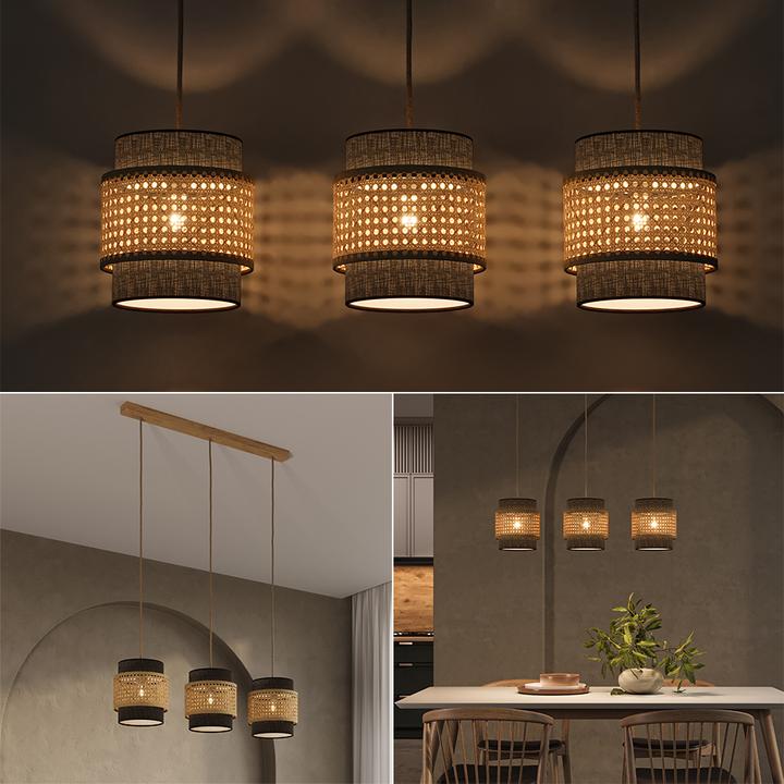 Immagine prodotto Vicco Lampada a sospensione a 3 pezzi Morten, Rattan/nero, 70 x 120 cm (E27)