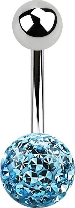 Image du produit Star Piercing Banane argentée avec boule et boule de cristal aqua Couche de protection en époxy (Acier chirurgical 316L, sans laiton)
