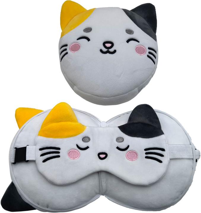 Produktbild Puckator Relaxeazzz Plüsch Adoramals Lola Katze rundes Reisekissen & Augenmaske (Kopf- & Nackenkissen)