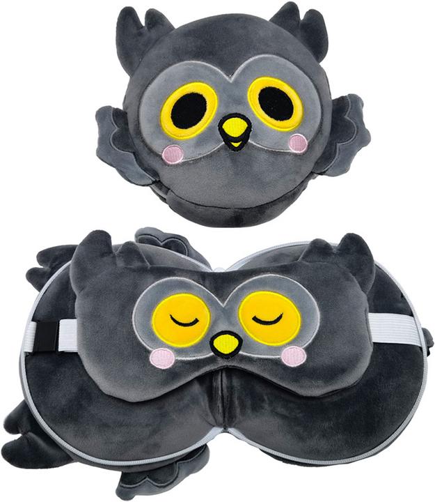 Immagine prodotto Puckator Relaxeazzz Cuscino da viaggio rotondo e maschera per gli occhi in peluche Adoramals Winston Owl (Cuscino per testa e collo)