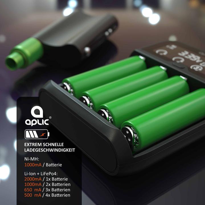 Actual product image Aplic Battery Charger 2000mA, Universal Battery Charger for Li-ion, Ni-MH, Ni-Cd, LiFePo4 Batteries (14500, 17500, 18500, 18650, 20700, 21700, 22650, 26500, 26650, C, A, AAA, AA, Chargers without battery)