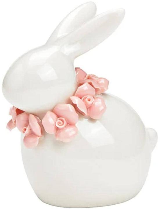 Immagine prodotto G. Wurm Coniglietto con corona di fiori in ceramica bianca (L/H/D) 8x9x5cm (1 x)