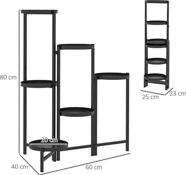 Actual product image Swisshandel24 6-Etagen Pflanzenständer mit Tabletten, klappbar 80cm hoch, Schwarz