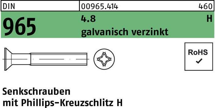 Actual product image Countersunk screw DIN 965 cross recess-PH M 4 x 20 -H 4.8 galvanised (200 Screws per piece)