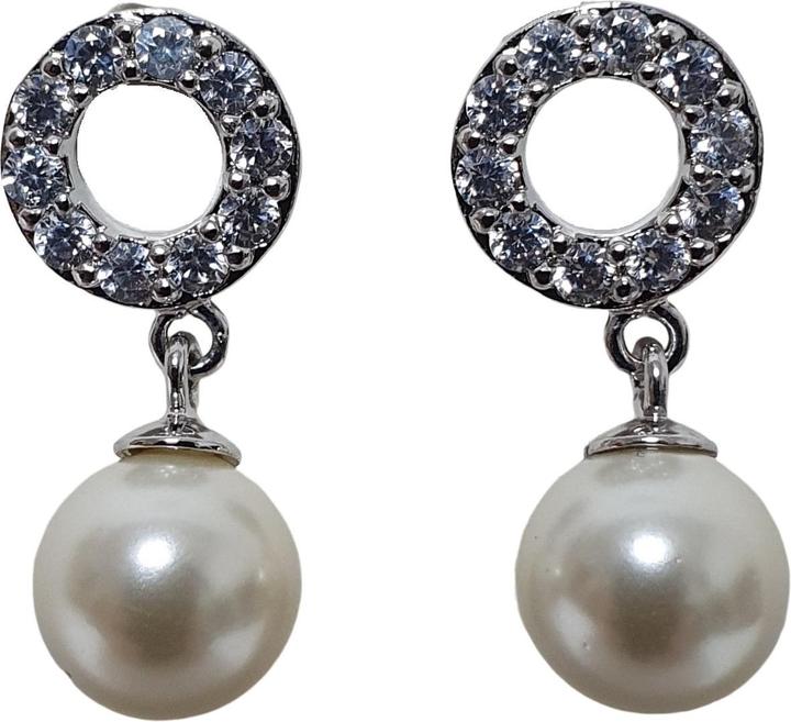 L'Officiel Orecchino rodio con zirconi e perla