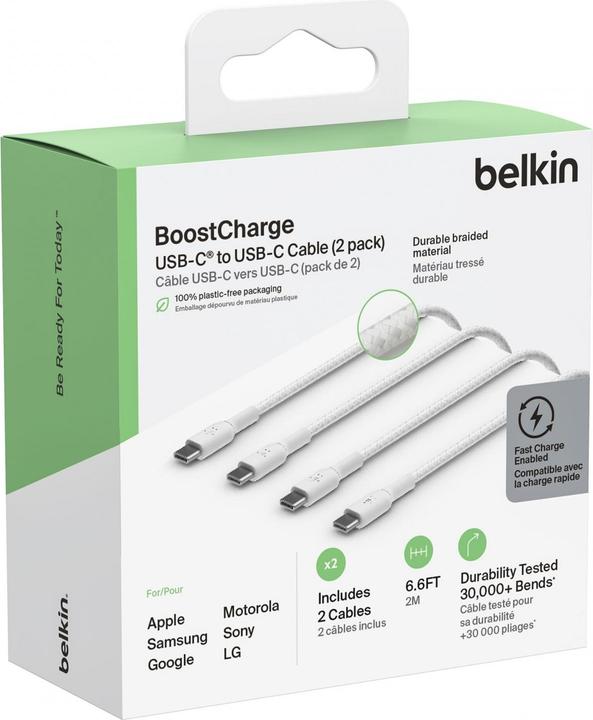 Produktbild Belkin USB-C to USB-C Braided PVC 2m Twin Pack (2 m, USB 2.0, 60 W)