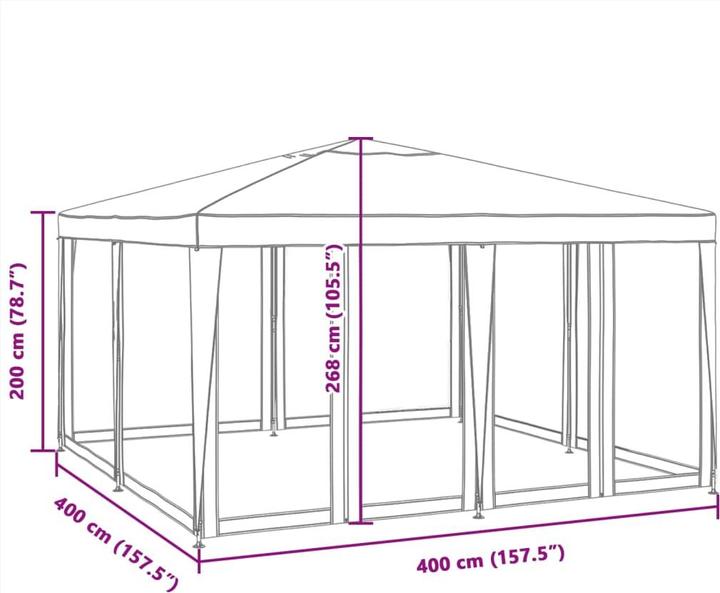 Image du produit VidaXL Partyzelt Pavillon Festzelt mit 8 Mesh-Seitenteilen Blau 4x4m HDPE (400 cm, 400 cm)
