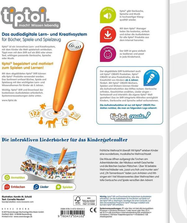 Produktbild tiptoi Meine schönsten Weihnachtslieder (Deutsch, Kerstin M. Schuld, Cornelia Neudert, 2017)