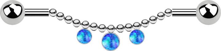 Actual product image Star Piercing Barbell silver two balls chain three opals blue (Surgical steel 316L)