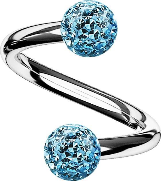 Star Piercing Micro Spirale silber mit zwei Kristallkugeln aqua Epoxy Schutzschicht (ohne Messing, Titan G23)