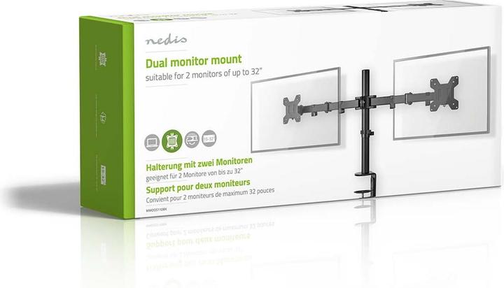 Actual product image Nedis Desk monitor holder | 2 screen(s) | 15 - 32 " | 75x75 / 100x100 | Fully movable (Table, 32")