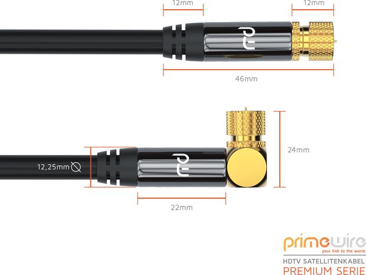 Actual product image Primewire SAT cable HDTV 90° angled - Premium SAT coaxial cable - TV Radio DVB-T DVB-C - 4-fold shielding (135 dB, Satellite cable)