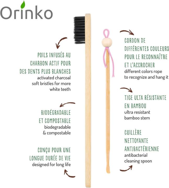 Energie-Label Orinko Zero Waste Set 4 japanische Ohrenreiniger 4 Bambus Zahnbürsten (8 x)