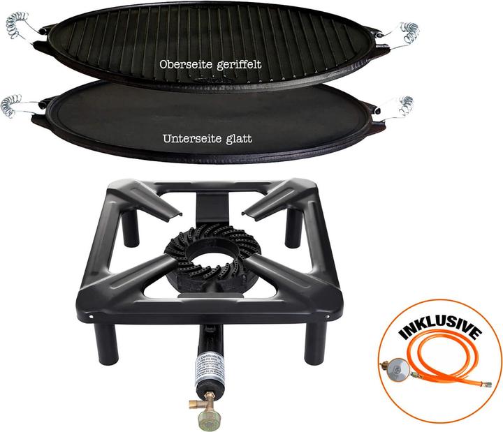 All'Grill Stool cooker set (small) with cast iron grill plate Ø 38 cm light incl. gas hose & regulator
