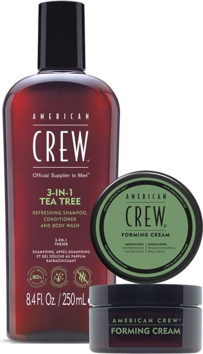 American Crew Holiday Duo Set: 3-in-1 Tea Tree Shampoo, Conditioner & Body Wash 250ml + Forming Crea (Flüssiges Shampoo)