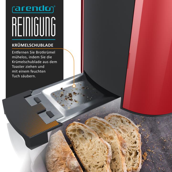 Immagine prodotto Arendo 4 Scheiben Toaster Langschlitz Edelstahl, Doppelwand, Brötchenaufsatz, Display mit Restzeitanzeige