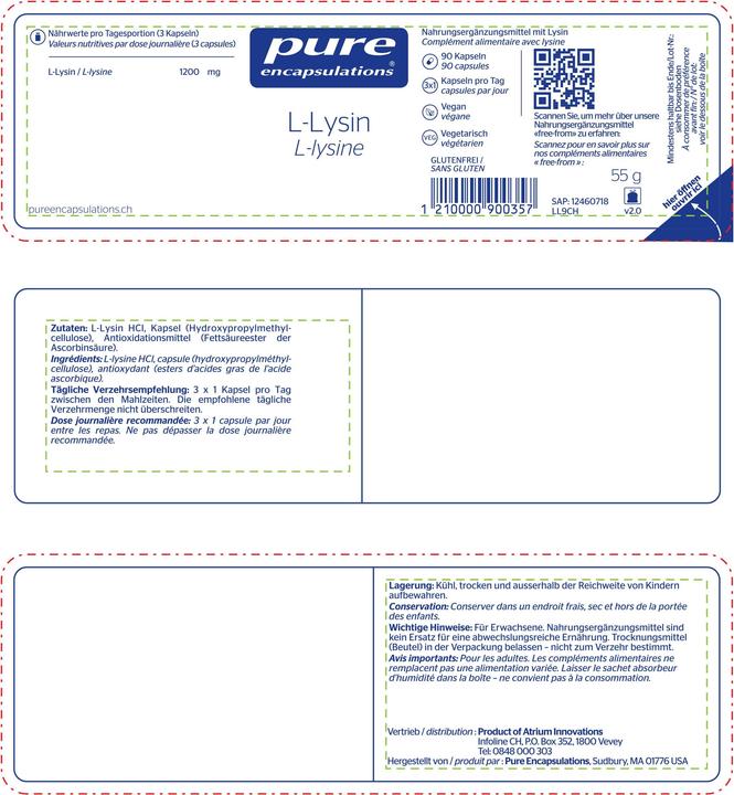 Nutritional values and ingredients Pure encapsulations L-lysine (90 Piece, Capsules, 84 g)