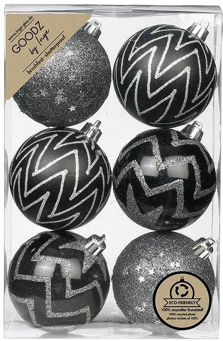 Image du produit Inge’s Glas Christmas Decor Boule de Noël Noir-Mix Ø 8 cm 6 pièces (6 -pièce)