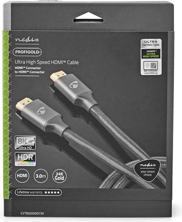 Immagine prodotto Nedis Cavo HDMI ™ ad altissima velocità | HDMI™ maschio | HDMI™ maschio | 8K@60Hz | 48 Gbps | 3,00 m (3 m, HDMI)