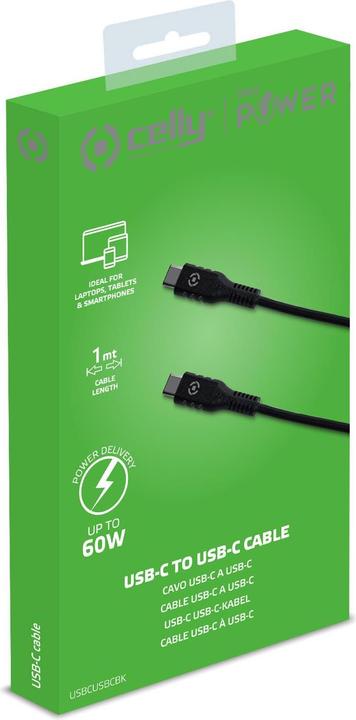 Image du produit Celly Câble de données USB-C vers USB-C (1 m, USB 2.0, 60 W)