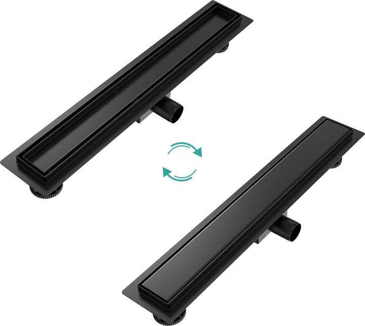 Produktbild Emke Duschrinne Edelstahl, Bodenablauf Komplettset Siphon mit Geruchsstop, Haarsieb, 600cm, Schwarz (600 mm)
