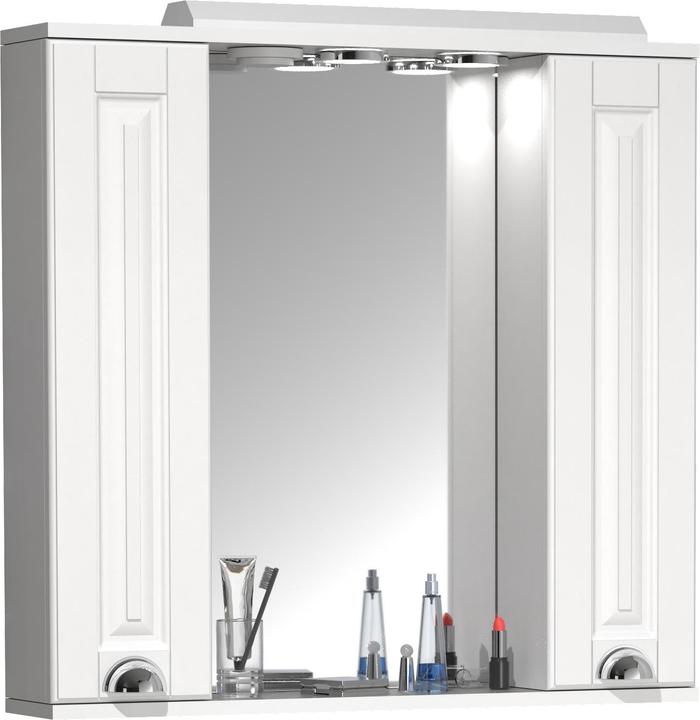 Produktbild VCM Badspiegel Wandspiegel 75 cm Hängespiegel Spiegelschrank Badezimmer Landhaus Drehtür Beleuchtung (60 x 14 cm)