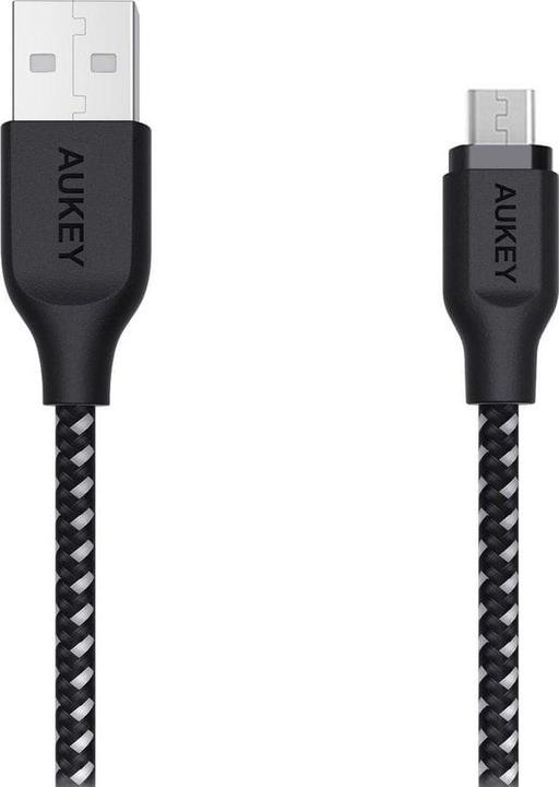 Actual product image Aukey CB-AM2 USB 2.0 Micro USB Braided Cable 2m Black/White (2 m, USB 2.0)