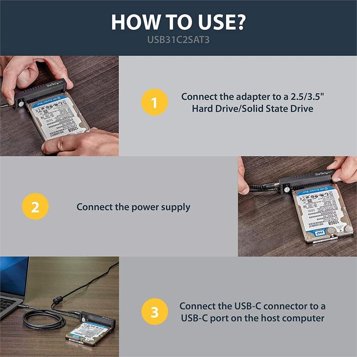 Image du produit StarTech Câble Adaptateur USB-C Vers Sata (USB-C, 1 Ports)
