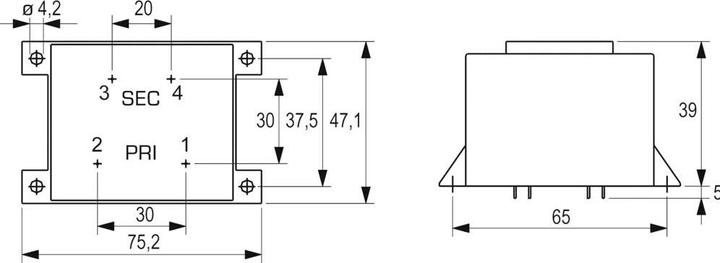 Actual product image Block PCB mount transformer 16VA 1x24 o/p