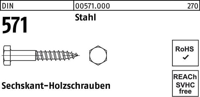 Image du produit Vis à bois à tête hexagonale DIN 571 8 x 50 Acier (200 Vis par pièce)
