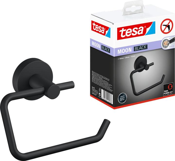 Image du produit tesa MOON BLACK Support de rouleau de papier toilette avec solution adhésive sans perçage