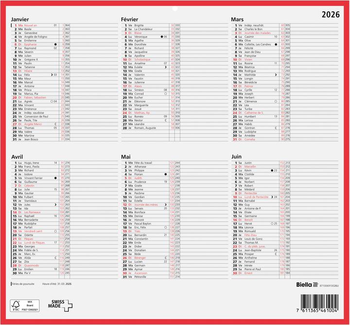 Image du produit Biella Calendrier tableau (32 x 29,7 cm, Non contraignant, Français)
