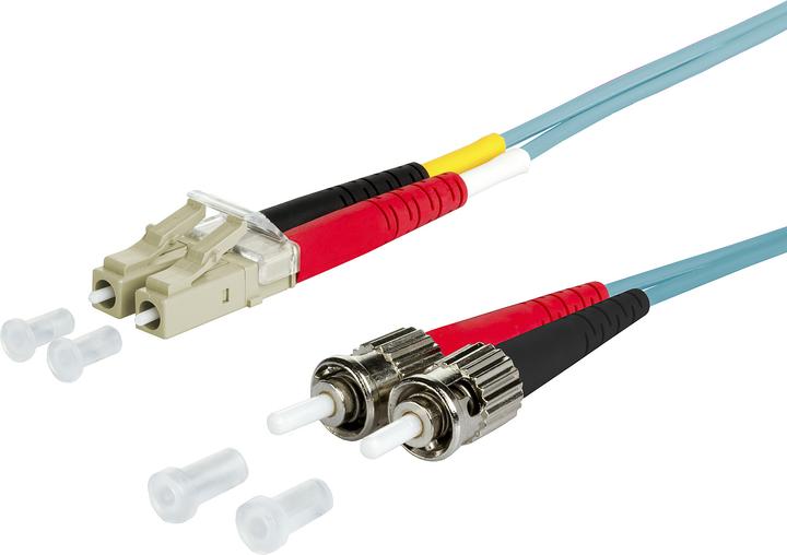 Actual product image Metz Connect 151J1JOAO30E OpDAT patch cable OM3 LC-D/2xST MM 3m aqua I-V(ZN)H 50/125 (CAT3, 3 m)