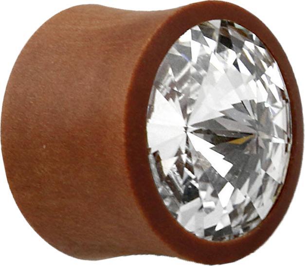 Produktbild Star Piercing Flared Plug aus Sawo Holz mit Swarovski Kristall silber (Organisch, ohne Messing)