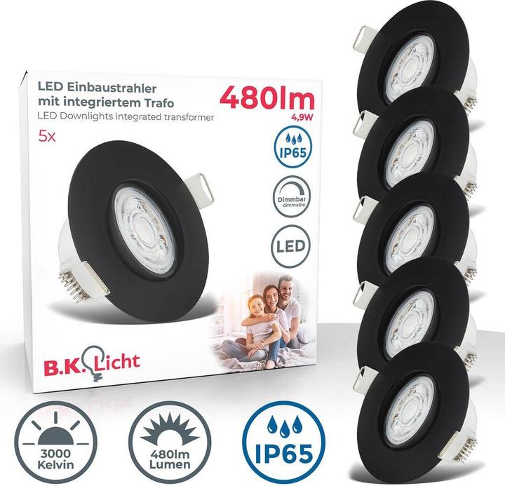 Produktbild B.K.Licht LED Einbauleuchten, 5er-Set, IP65, schwarz, 5xLED-Platine/4,9W (480 lm)