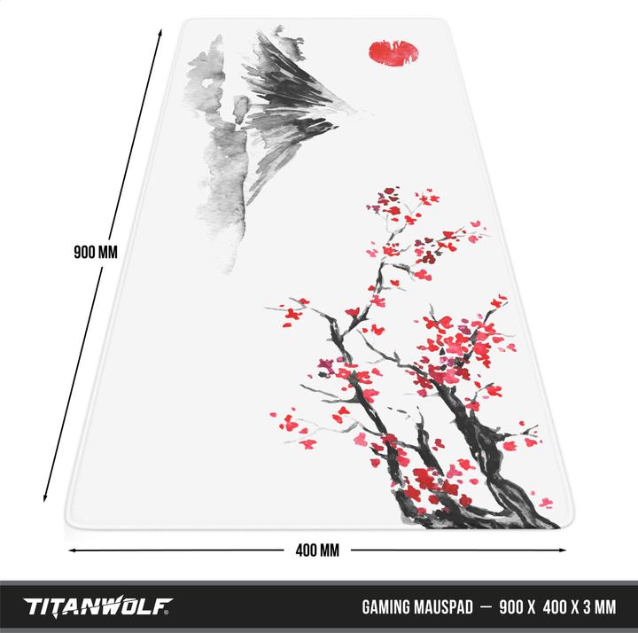 Produktbild Titanwolf Gaming Mauspad, 900 x 400mm XXL Speed Gaming Mausmatte, Mousepad Extragrosse Fläche, Ink Sakura 4 (XXL)