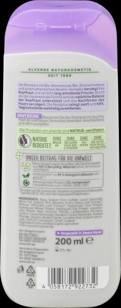 Produktbild dm alverde Shampoo Anti Fett Bio-Brennnessel, Bio-Zitronenmelisse (200 ml, Flüssiges Shampoo)