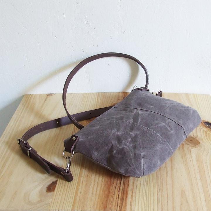 Actual product image Only-Bags.Store Small brown waxed canvas cross-body bag with zip and leather strap