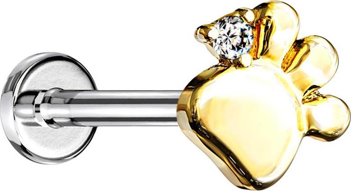 Produktbild Star Piercing Micro Threadless Labret silber Pfote vergoldet Kristall silber (Chirurgenstahl 316L, Messing)