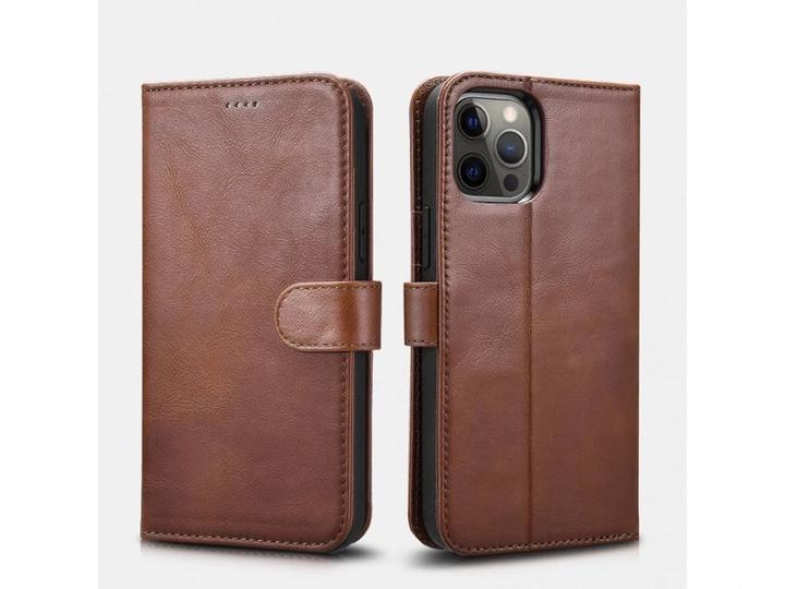 Image du produit iCarer iPhone 12 Pro Max - Crazy Horse Étui portefeuille en cuir véritable, 2en1 avec protection RFID, (Apple iPhone 12 Pro Max)