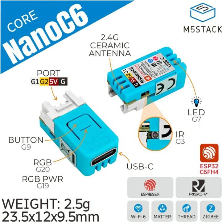 Produktbild M5Stack M5NanoC6 ESP32-C6 Dev Kit