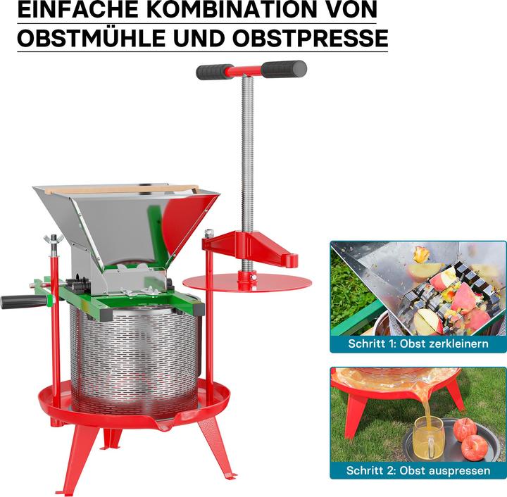 Actual product image Wiltec Spindle press stainless steel 14 L Fruit press Berry press Cider press Fruit mill (EU plug)