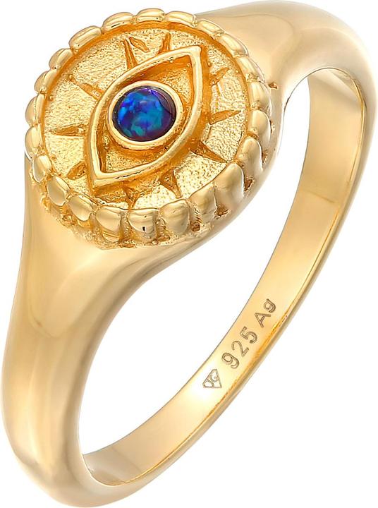 Elli Ring Siegelring Evil Eye Blue synthetischer Opal 925 Silber