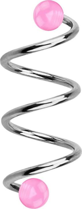 Actual product image Star Piercing Micro spiral silver with two balls pink transparent (without brass, Surgical steel 316L)