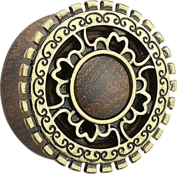 Immagine prodotto Star Piercing Spina svasata in legno Sono con ruota dentata a scudo tribale (Organico, Ottone)