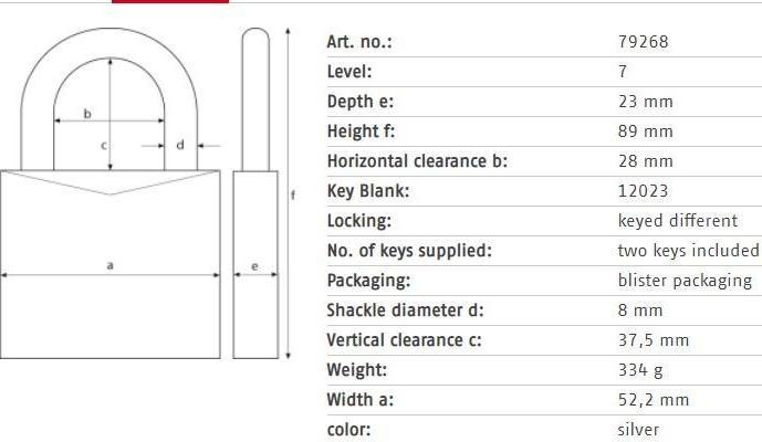 Produktbild Abus PADLOCK 79268 52.2X89 MM