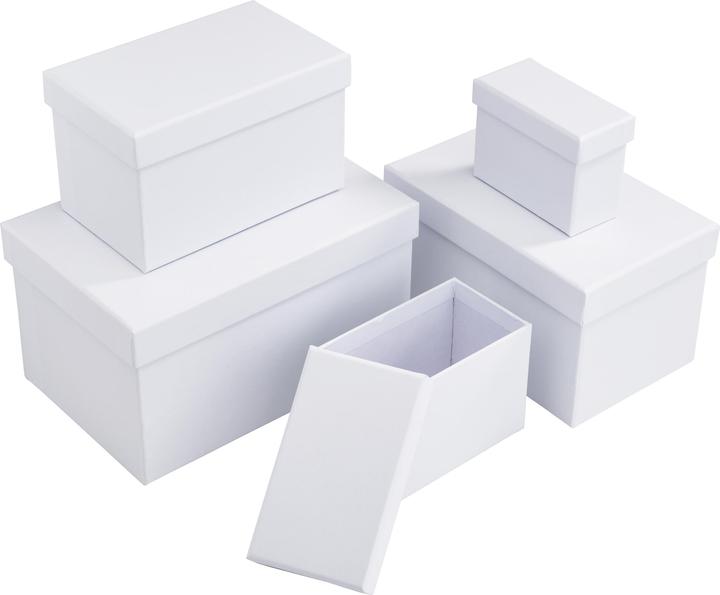 Actual product image VBS Boxes "Rectangular", set of 5, cardboard, white, approx. 18 x 12 x 10 to 8 x 4 x 6 cm