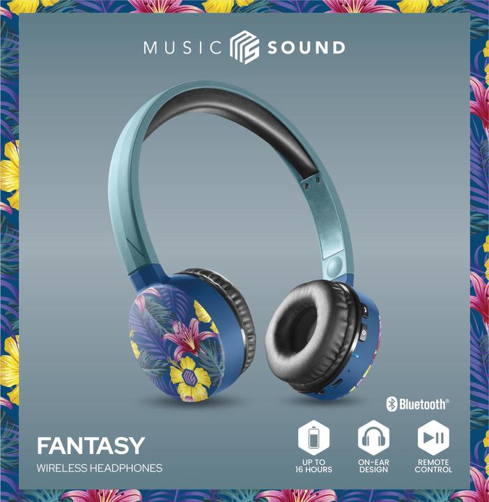 Produktbild Music Sound Music+Sound FANTASY Bluetooth-Kopfhörer türkis/tropisch on-ear Softtouch max.20h 1 (keine Geräuschunterdrückung, 16 h, Kabellos)