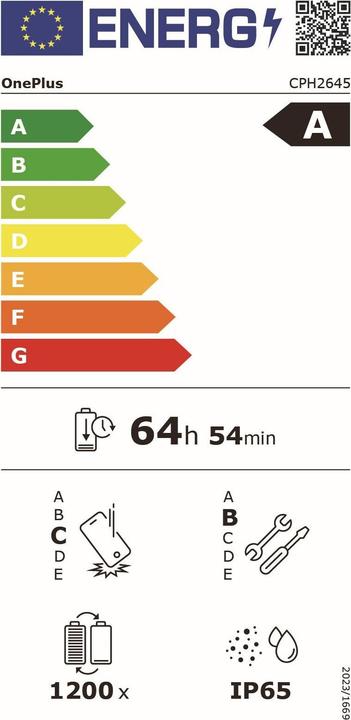 Label énergétique OnePlus 13R (256 Go, Astral Trail, 6.78", Double SIM, 50 Mpx, 5G)