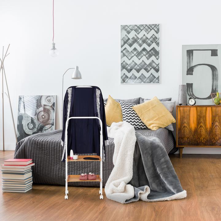 Actual product image Relaxdays Valet Stand on Wheels, Clothes Rail With 2 Tiers